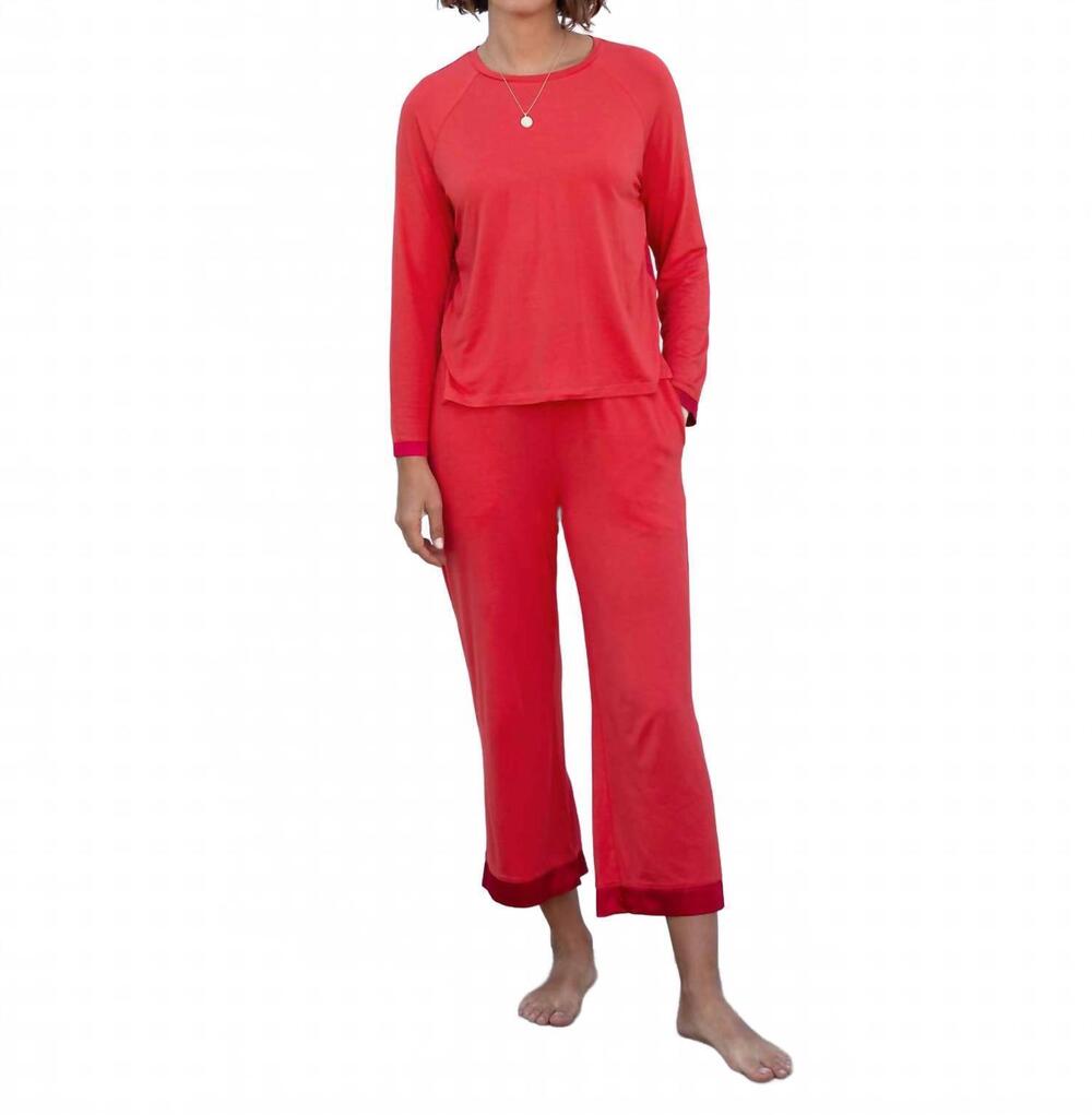 NEW MERSEA satin sailor modal pajama set in coral bliss